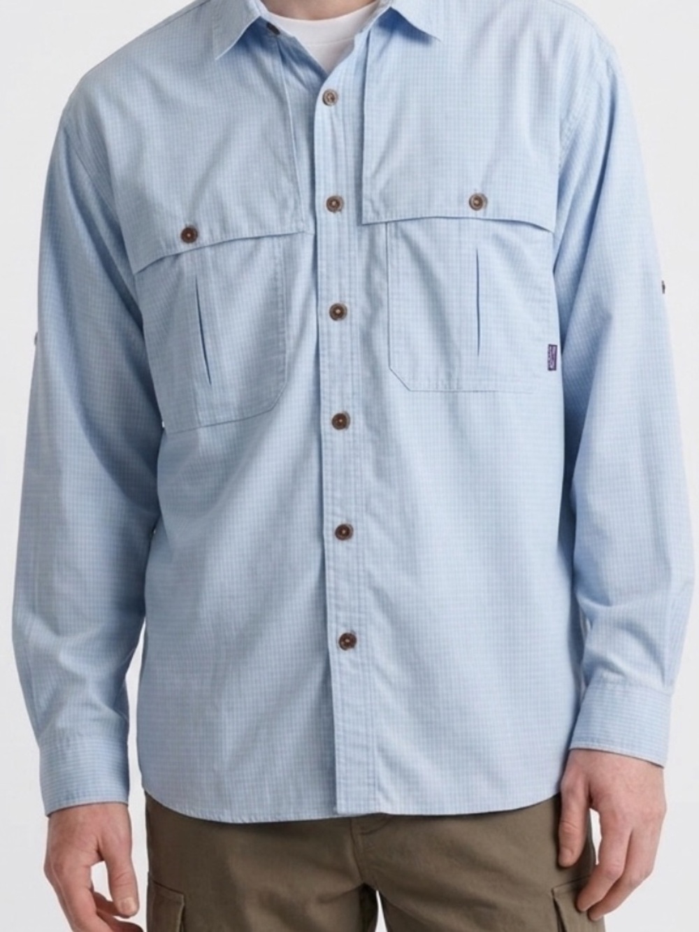 Patagonia Men’s XL Vented Fishing Shirt Blue Plaid Organic Cotton Hiking Outdoor